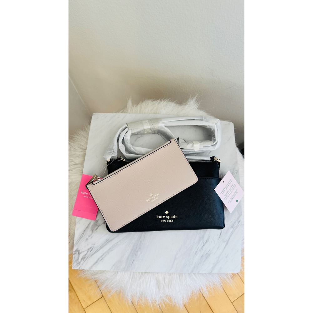 Kate Spade Textured Leather Crossbody Bag with Removable Pouch, Black/Pink, NWT - Picture 9 of 15